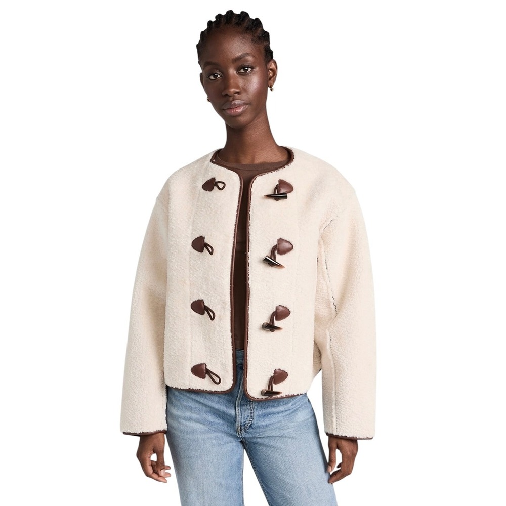 Splendid x Cella Jane Reversible Faux Shearling Toggle Jacket Brown Cream Womens - Picture 2 of 13